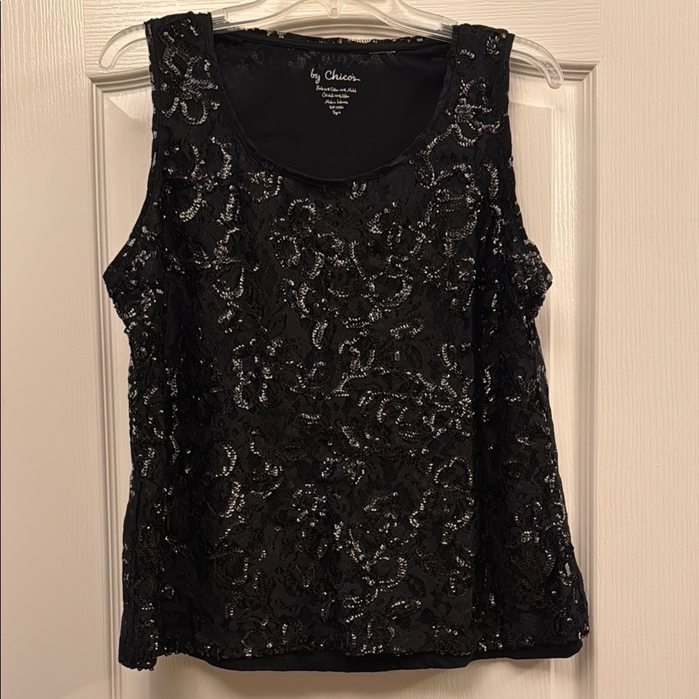Chico's Black lace & sequins Sleeveless Tank Top